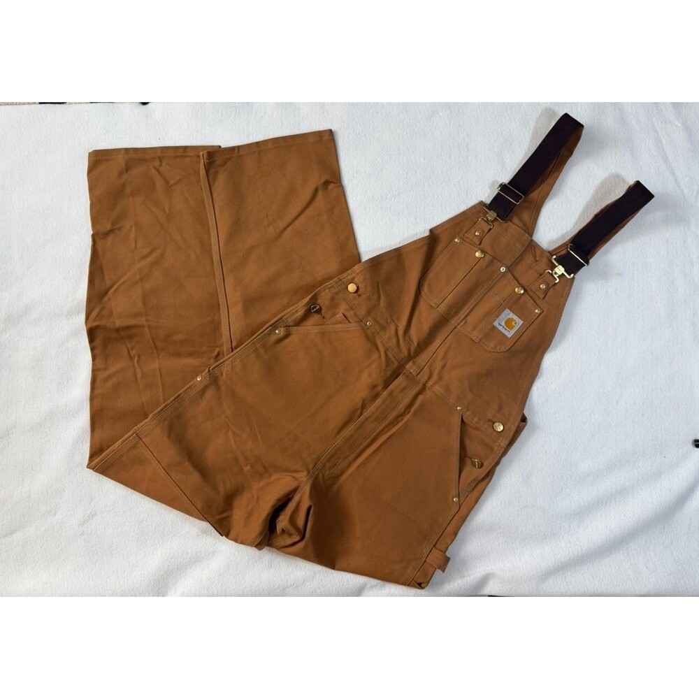 NWT Carhartt R01 Double Knee Bib Overalls 34x36 USA Brown Duck